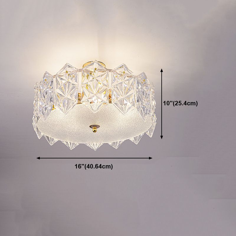 Trommel slaapkamer semi-flush lamp traditionele multi-head gouden plafondverlichting met glazen schaduw