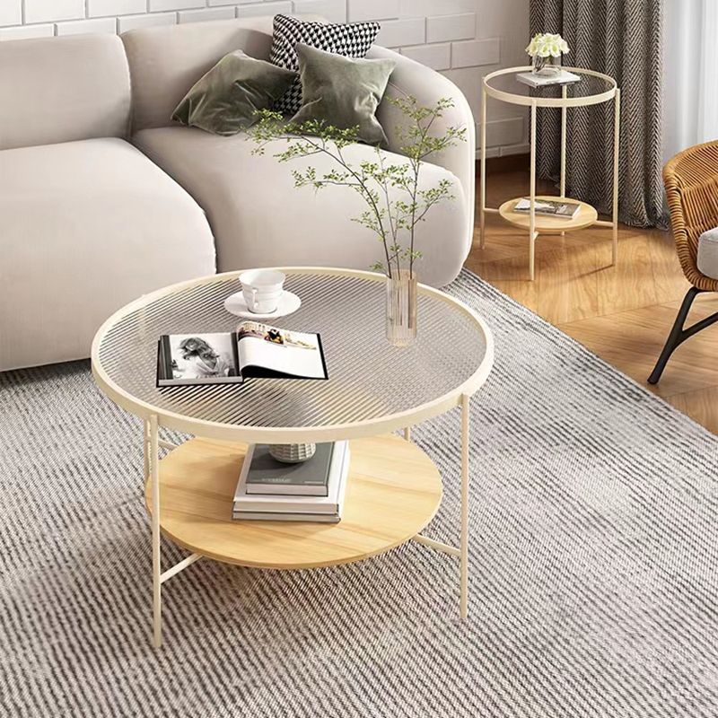 Contemporary Round Coffee Table with Storage and Cross Legs Cocktail Table