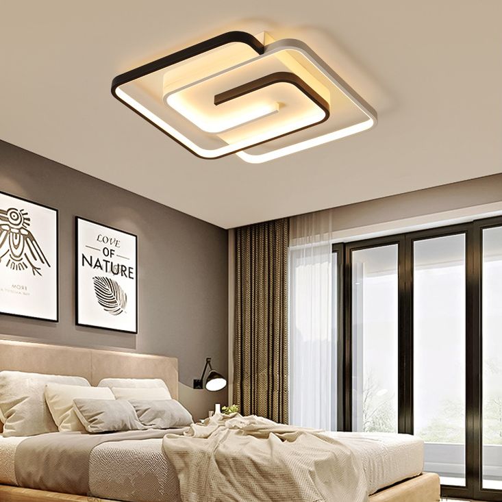 Minimalist Squared Ceiling Light Fixture Acrylic LED Bedroom Close to Ceiling Lamp in Black-White