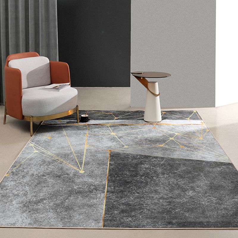 Grey Living Room Carpet Modern Chenille Abstract Pattern Area Rug Stain Resistant Washable Rug