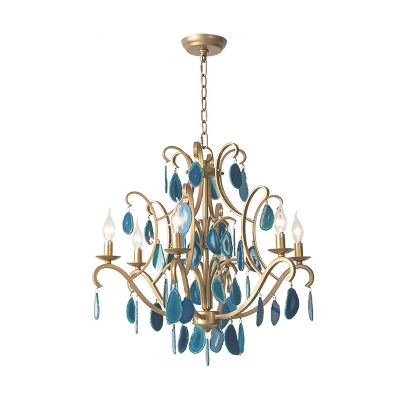 Metal Candelabra Ceiling Chandelier Rural 5/9/12 Lights Dining Room Hanging Pendant Light in Red/Blue/Rose Red