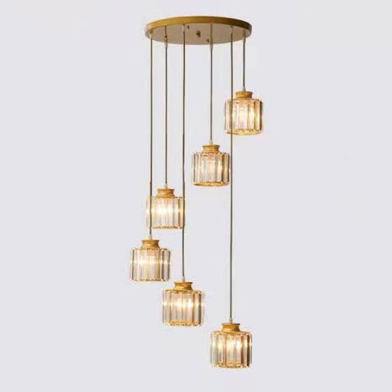 Cylindrical Multi Ceiling Lamp Minimalist Tri-Prism Crystal Staircase Suspension Light Fixture