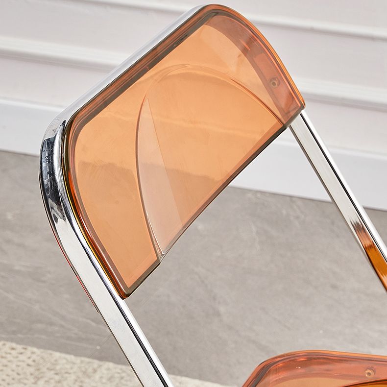 Silla de comedor moderna de metal, silla lateral plegable interior con respaldo abierto