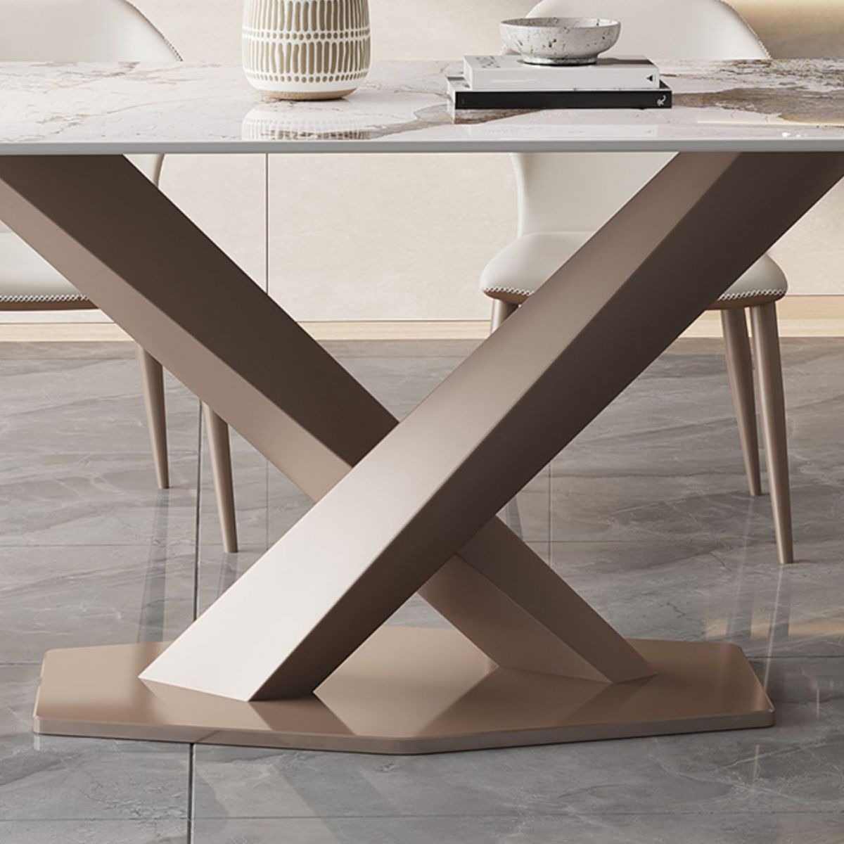 Modern 1/2/5/7/9 Pieces Silver Dinette Set with Sintered Stone Rectangle Dining Table Set