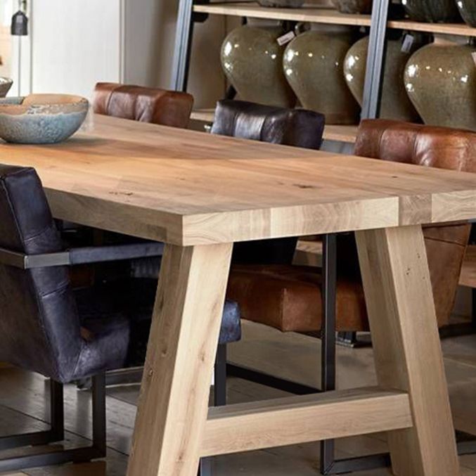 Rectangle Wood Dining Table Modern Pine Table in Nature with Double Pedestal