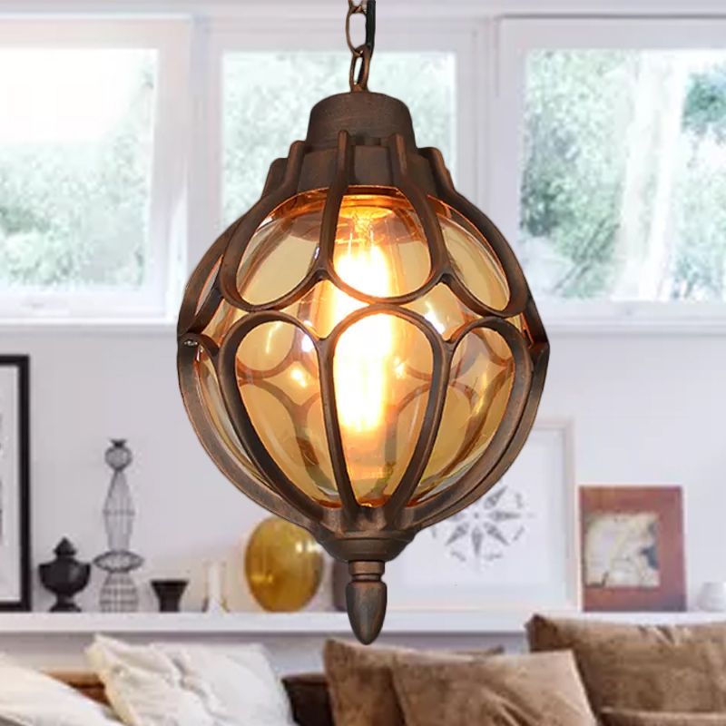 1 Licht 7 "/9"/11 "Weitkugel Anhängerlampe Vintage Bernstein Glashängung Lampe in Schwarz/Bronze/Gold