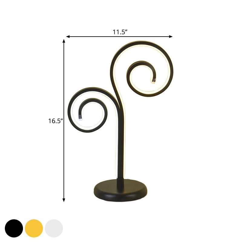 Metallic Swirling Nightstand Lamp Contemporary Black/White/Gold LED Desk Light with Circle Pedestal