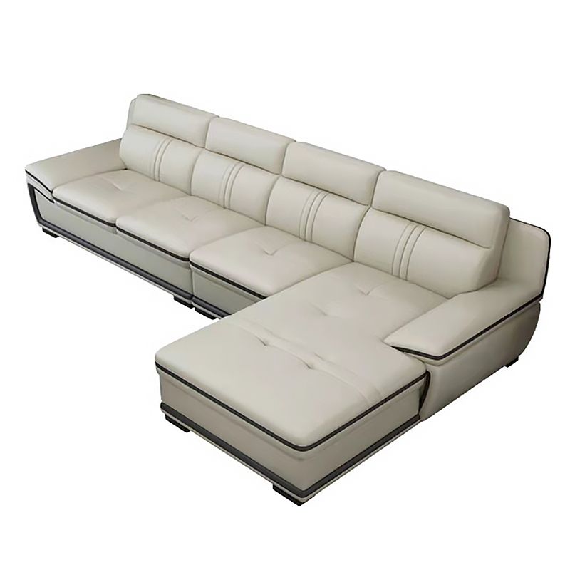 Tufted Pillow Top Arm Sectional Modernism Beige Genuine Leather Sofa&chaise