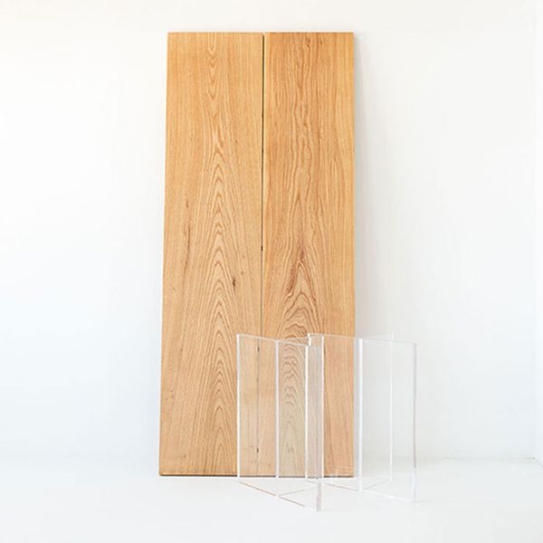 Natural Solid Wood Dining Table Modern Restaurant Furniture with Acrylic Double Pedestal