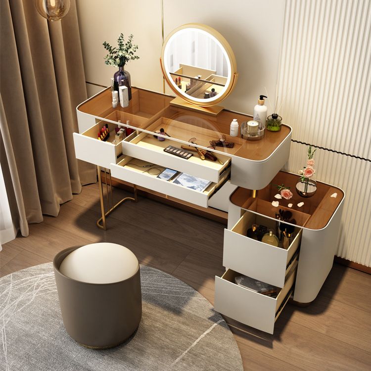 Contemporary Vanity Tables 5 Drawers Glass Top Makeup Vanity Desk
