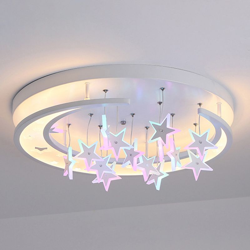 Moon And Star Flush Light 1 Light Acrylic Modern Flush Mount Ceiling Light Fixtures for Girls Bedroom