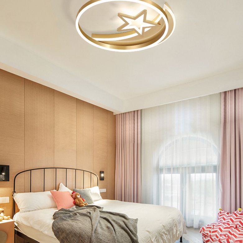 Moon And Star Flush Mount Ceiling Light Contemporary Acrylic Ceiling Mount Light Fixture for Children Bedroom