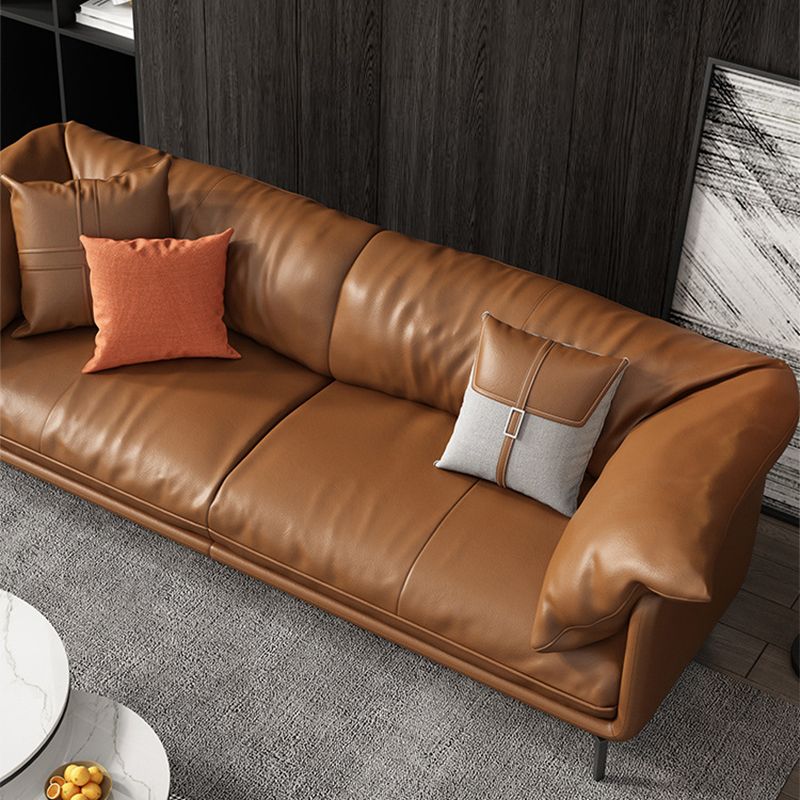 Pillow Top Arm Sofa Faux Leather Down Fill Cushions Sofa in Orange