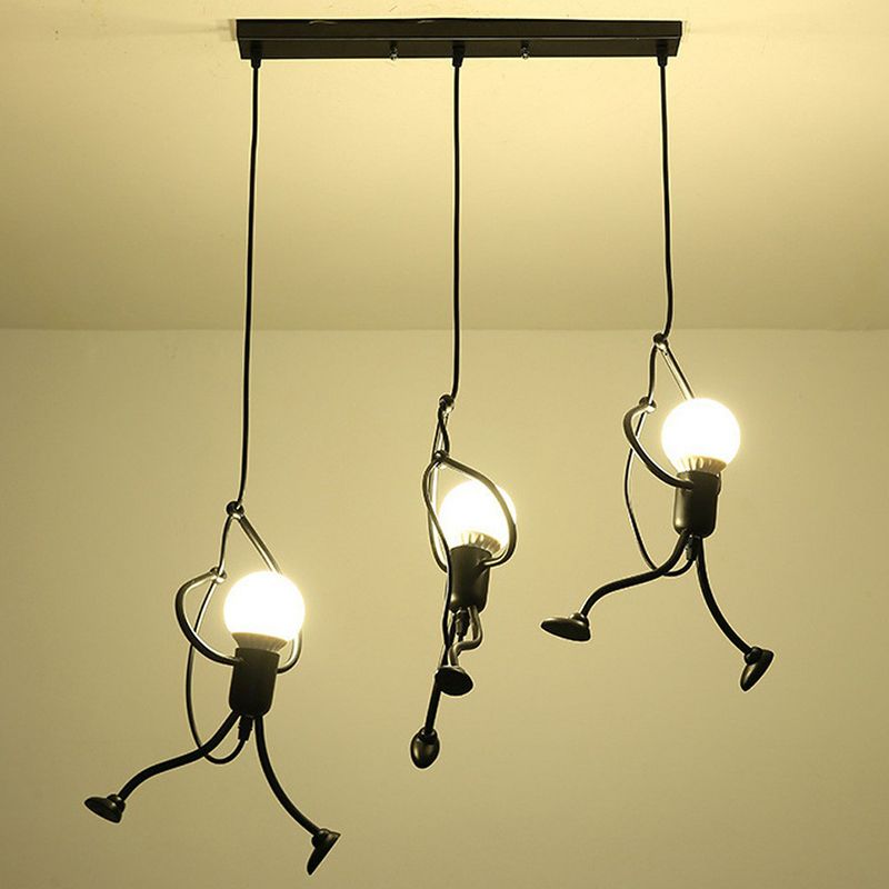 Artistic Stickman Shaped Pendant Lamp Metal 3-Light Dining Room Multiple Hanging Light in Black