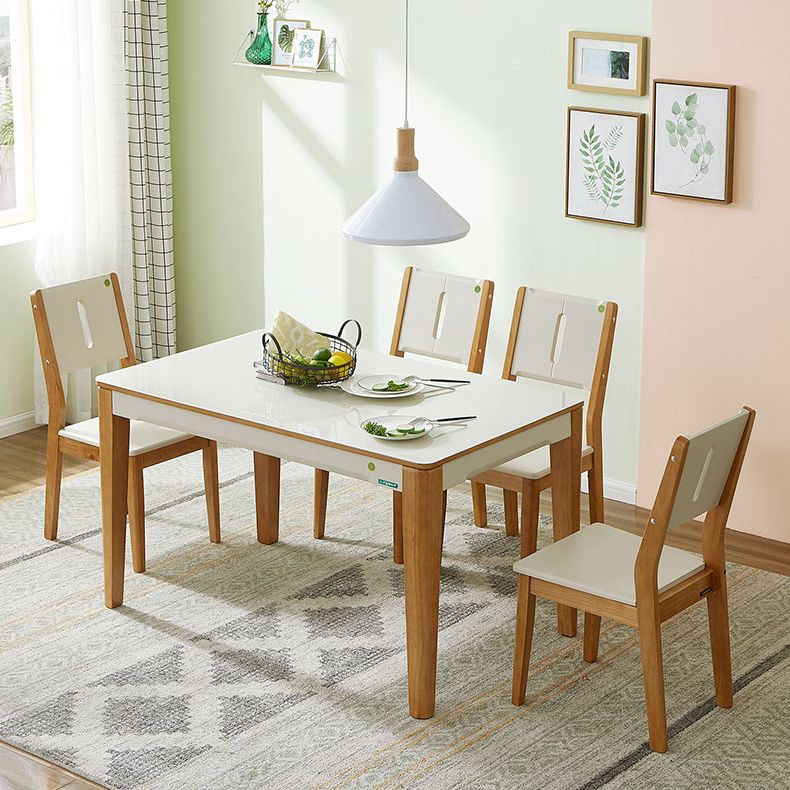 5/7 Pieces Glass Top Solid Wood Frame 4 Legs Dining Set for Home