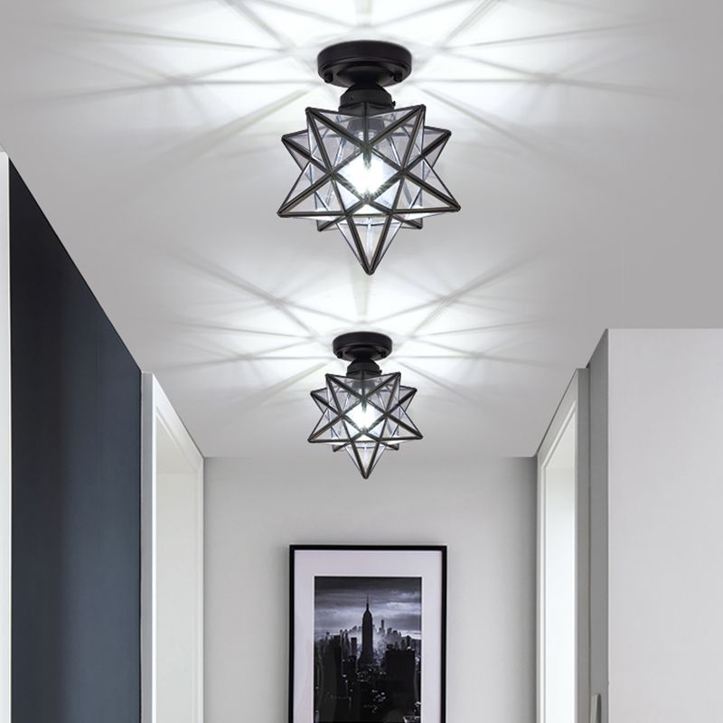 Glass Semi Flush Mount Lighting Vintage Style Shaded Aisle Semi Mount Lighting