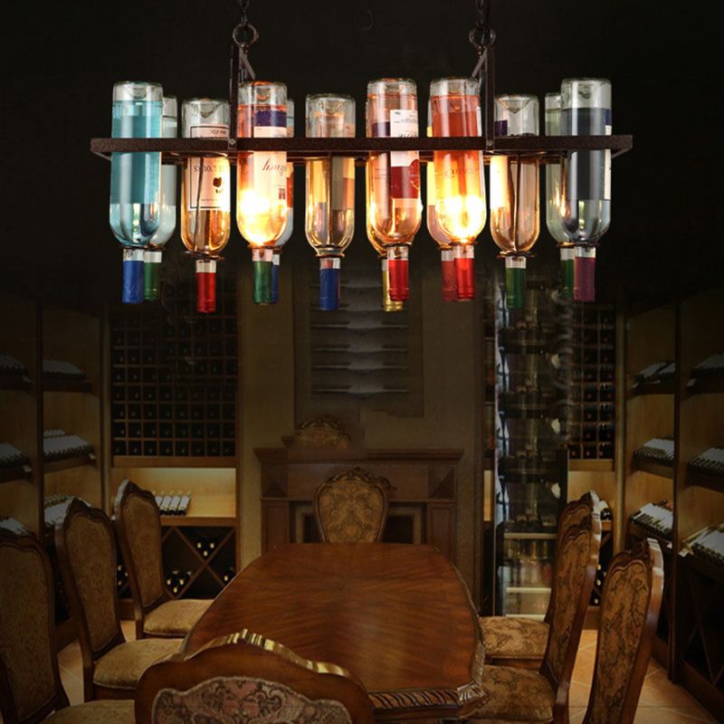 Eiland hanger verlichting vintage stijl balk hangende plafondarmatuur met flessen metalen tint in meerkleurig