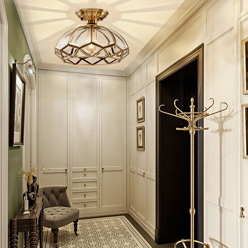 Glass Brass Semi Flush Mount Light Shaded Vintage Close to Ceiling Lamp