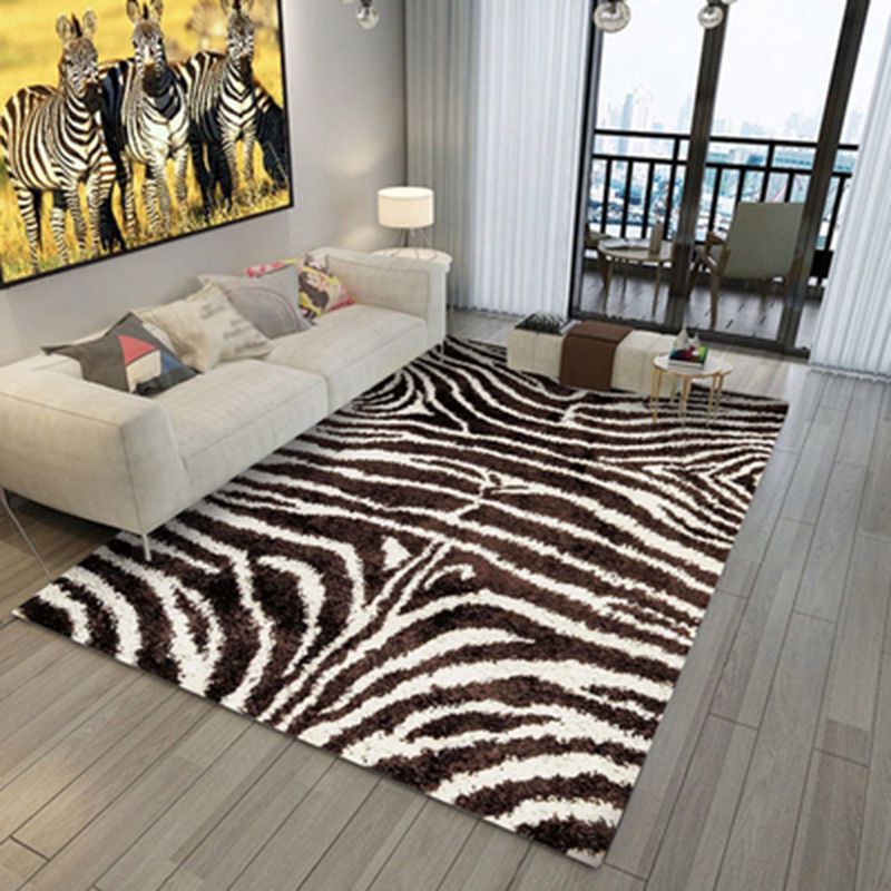 Zwart modern binnen tapijt polyester zebra print tapijt vlekbestendig vloerkleed voor woningdecoratie