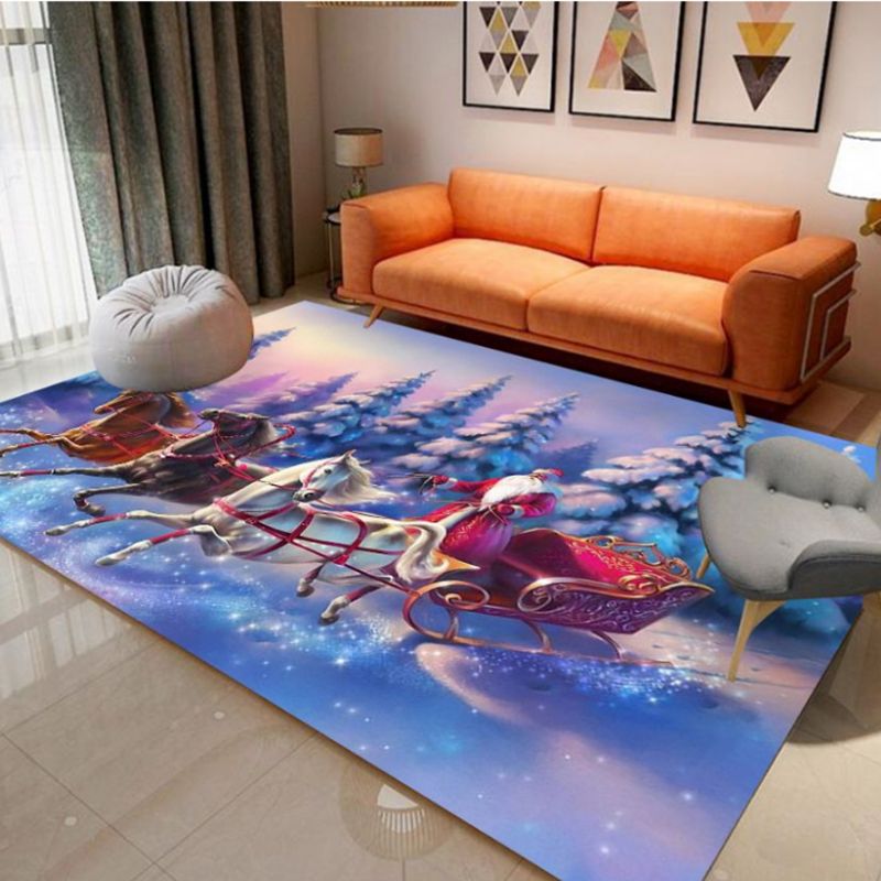Purple Modern Indoor Rug Polyester Horse Area Rug Non-Slip Backing Rug for Drawing Room