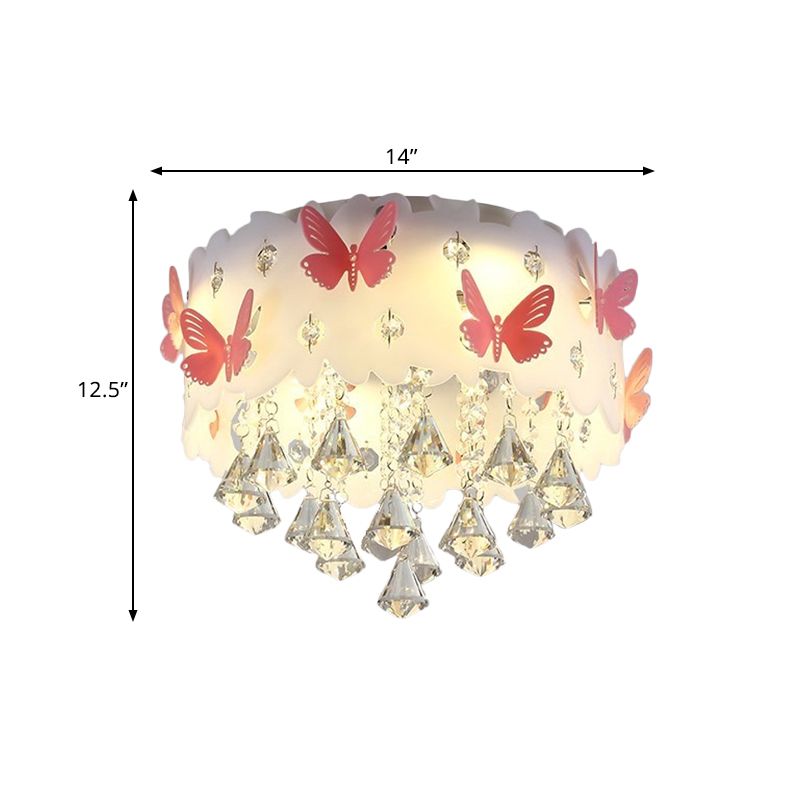 Plafonnier en forme de larme pour chambre à coucher, plafonnier simple en cristal transparent rose à 4/6 lumières avec motif papillon