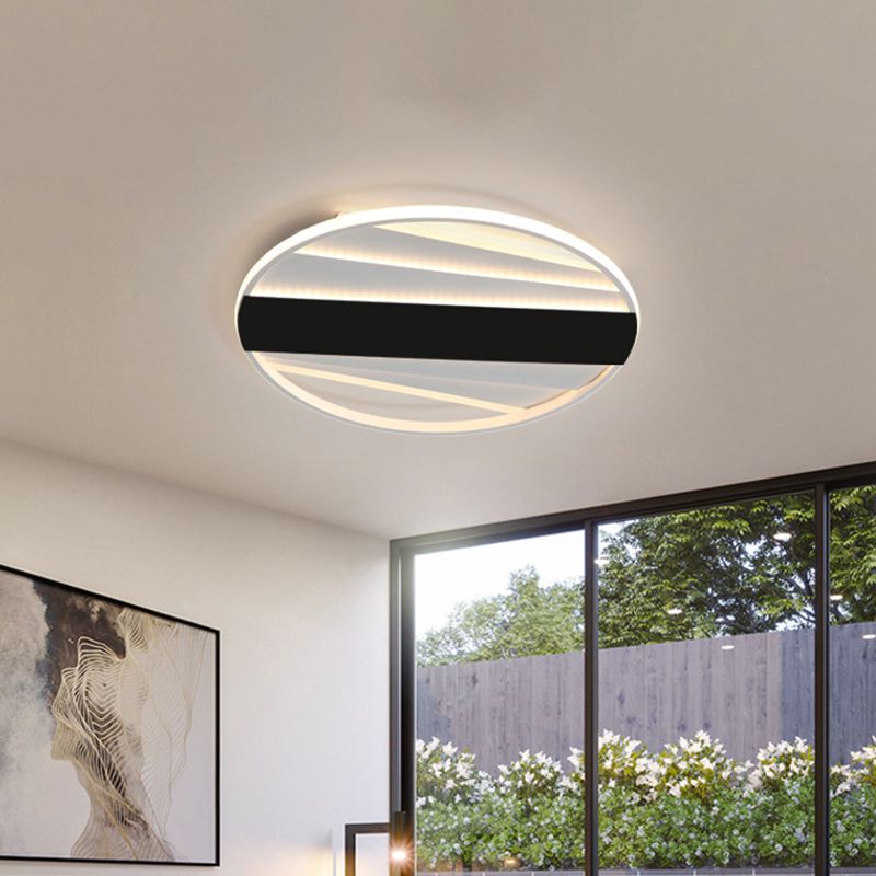 Lámpara empotrada de geometría metálica Minimalismo Iluminación LED empotrada en blanco y negro en luz blanca/cálida, 16"/19,5" W