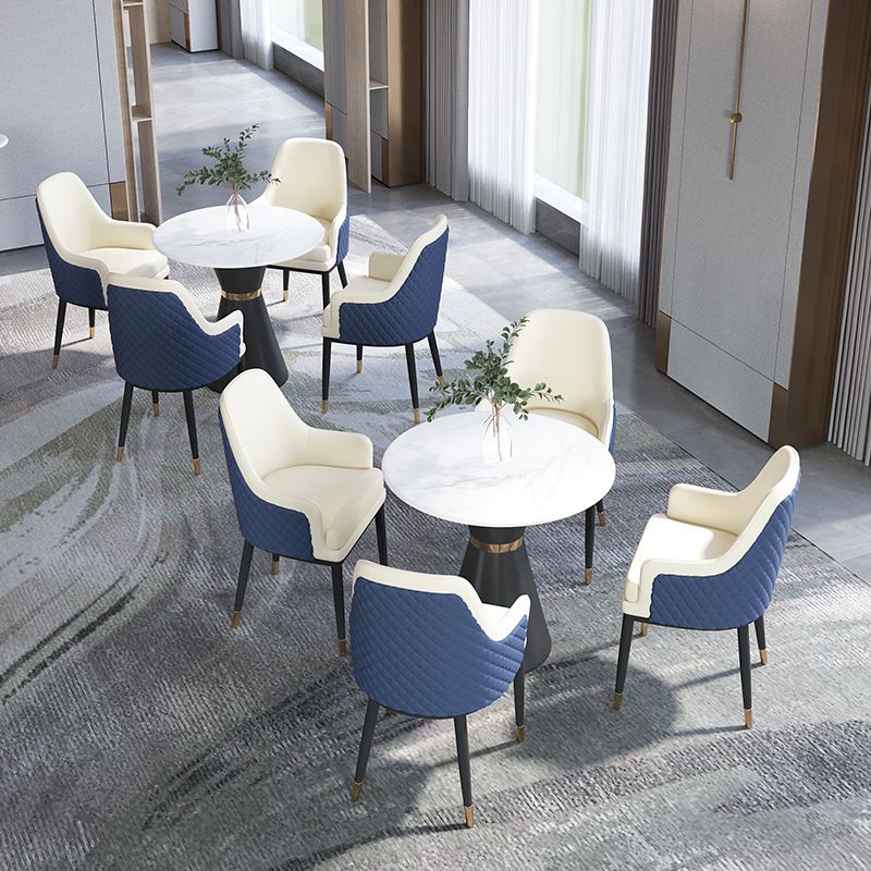 Contemporary Faux Marble Dining Table Set Round 1/2/3/4/5 Pieces Dining Set for Home Use