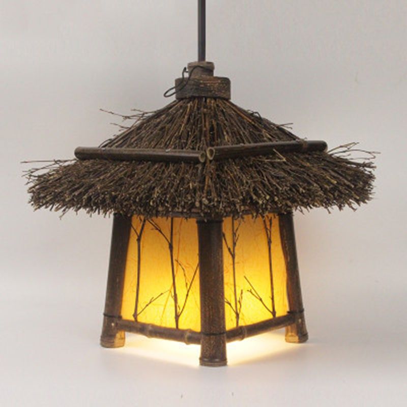 Chinese House Hanging Light Kit Bamboo 1-Light Ceiling Light for Dining Room