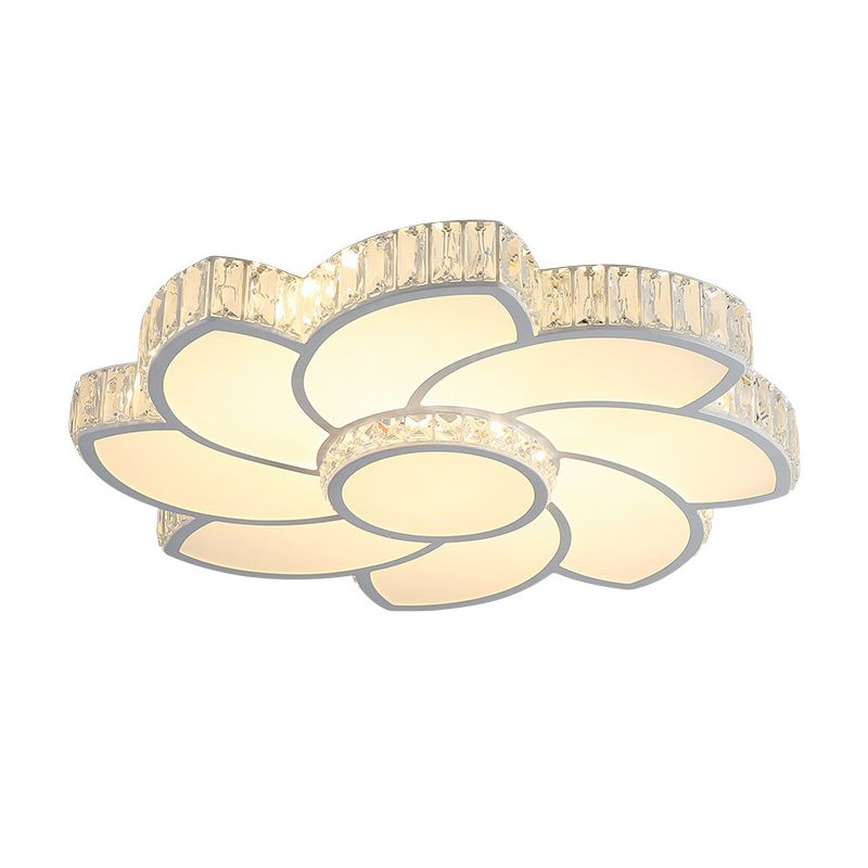 Smart Control LED Flush Mount Light 18"/24" Wide Modern Floral Crystal Ceiling Lamp in Warm/White Light