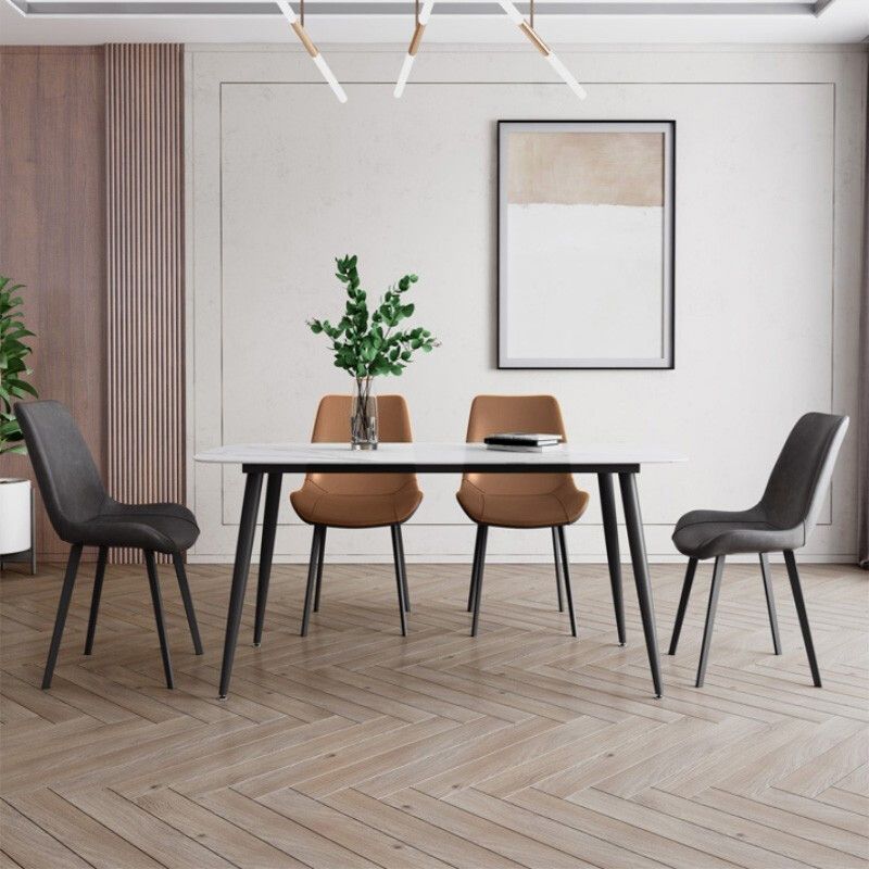 Modern Style Dining Table Rectangle Sintered Stone 4 Legs Table with Black Frame