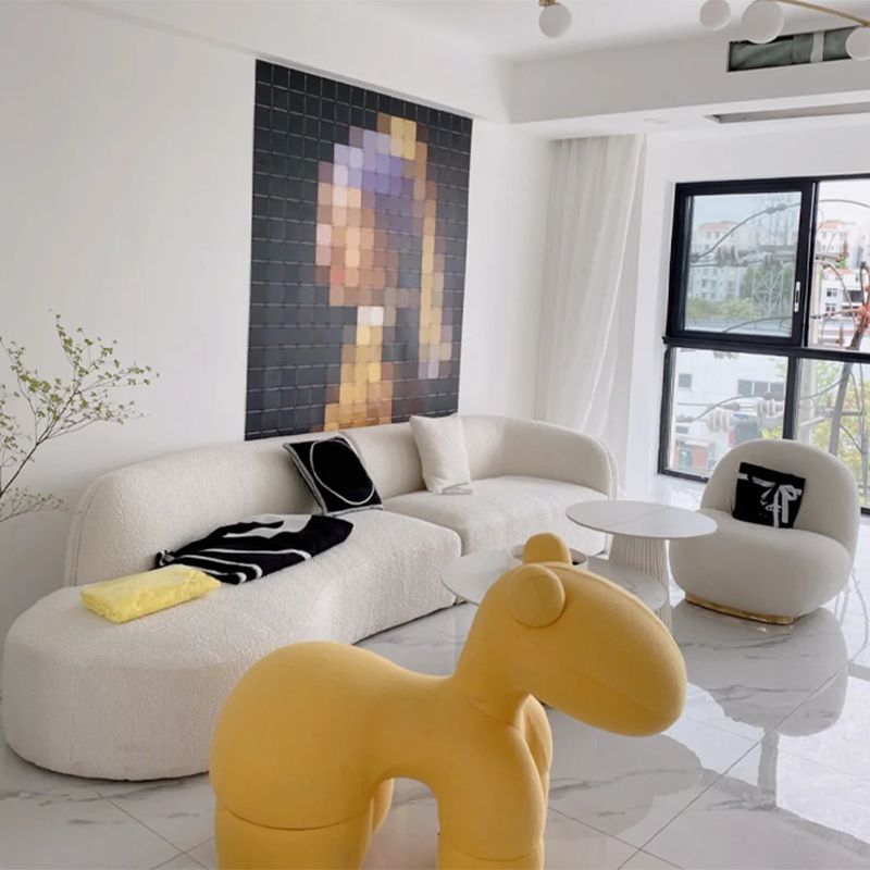 Nordic Stationary Living Room Tuxedo Arm White Curved Sofa Chaise