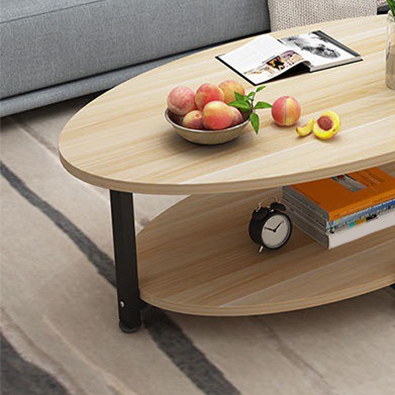 Solid Wood 4 Legs Coffee Table Modern Oval Coffee Table with Storage