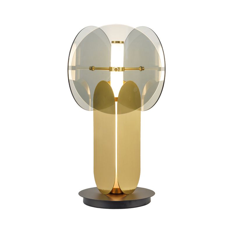 Kreisförmige Metall Nachttisch Lampe postmoderne Rauchgrauglas 1 Helles Wohnzimmertisch Licht in Gold