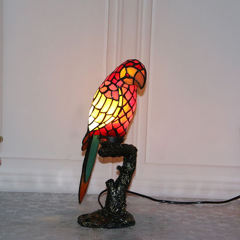 Tiffany Parrot Table Lamp 1 Bulb Handcrafted Stained Glass Night Stand Light for Bedroom
