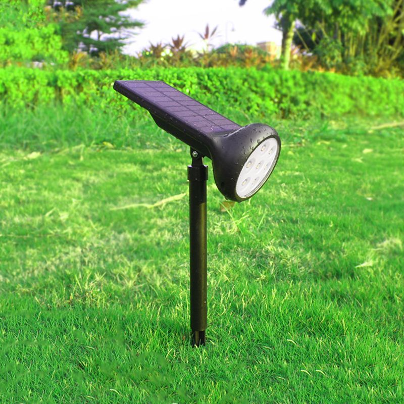 Round LED Lawn Lighting Simplicity Plastic Black Solar Stake Spotlight for Outdoor, 5 Pcs
