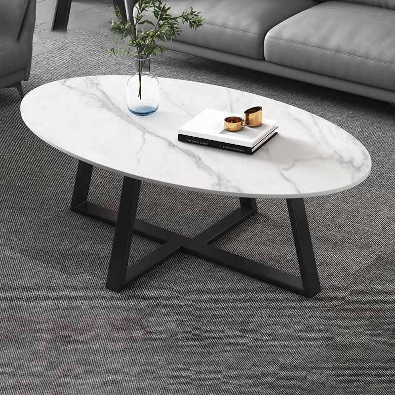 Slate Oval Coffee Table Cross Legs Single Table for Living Room