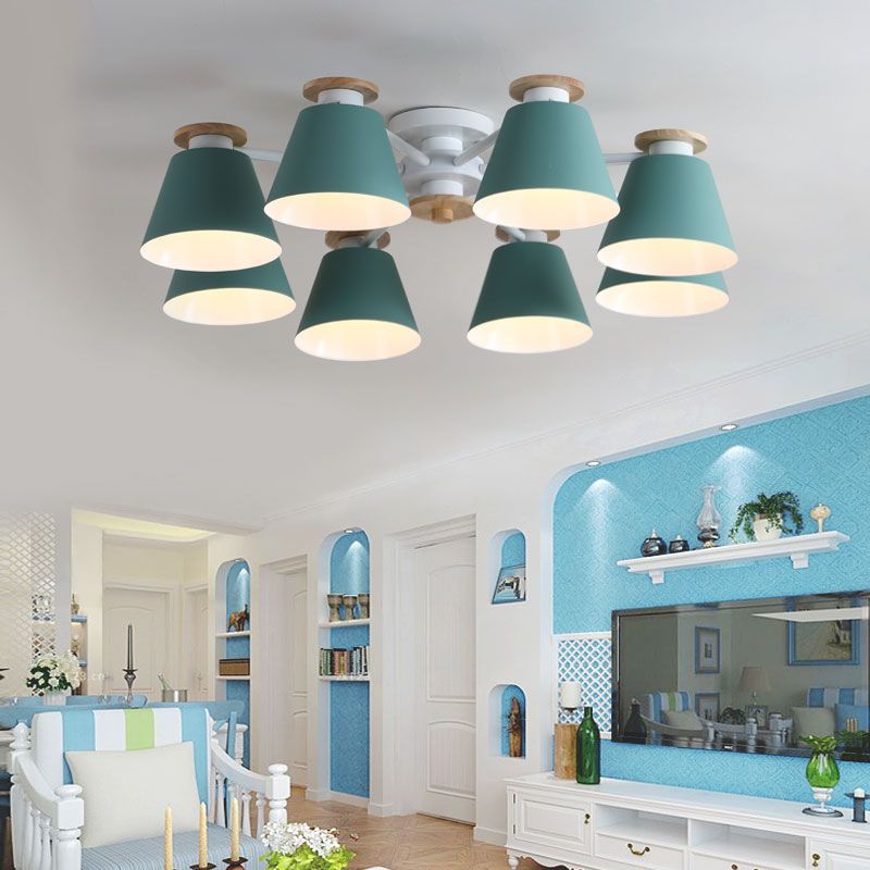 Contemporary Flush Light Fixtures Iron Cone-Shaped Macaron Flush Mount Lamp