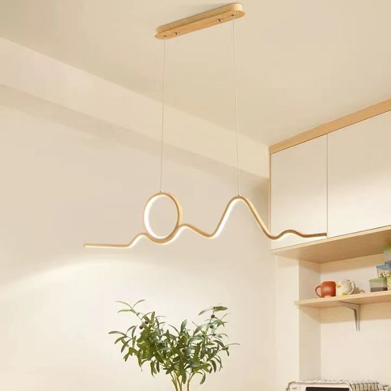 2-Light Beige Island Lighting Modern Wooden LED Ceiling Light for Bedroom