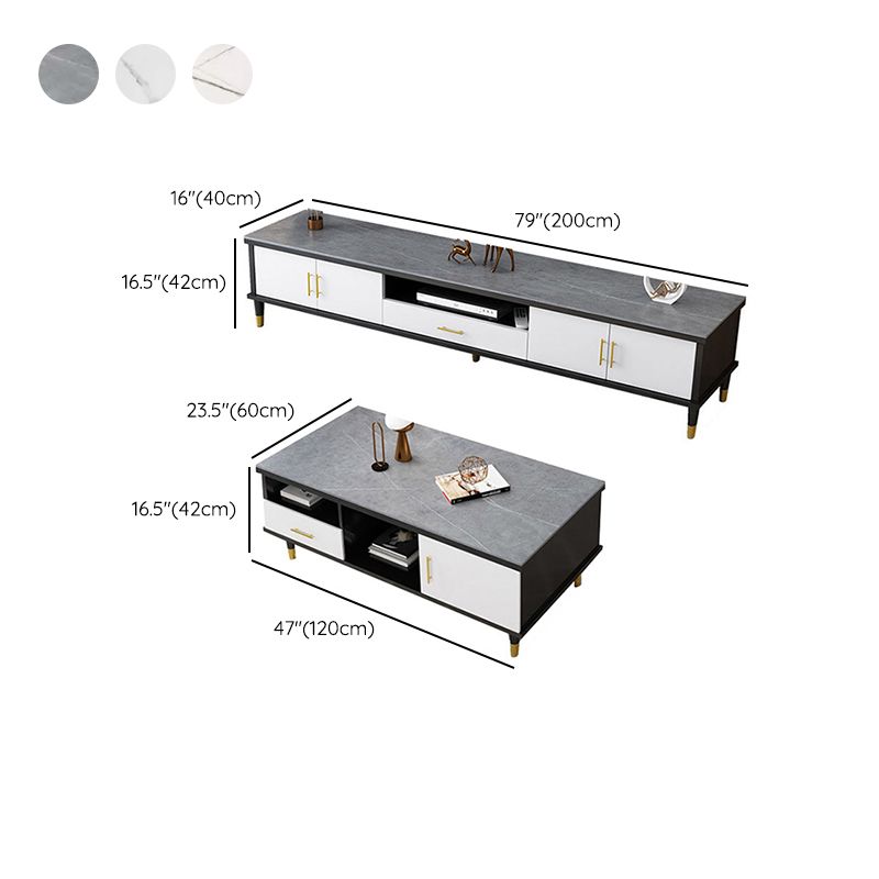 Slate Coffee or End Table with Storage Drawers Contemporary 4 Legs
