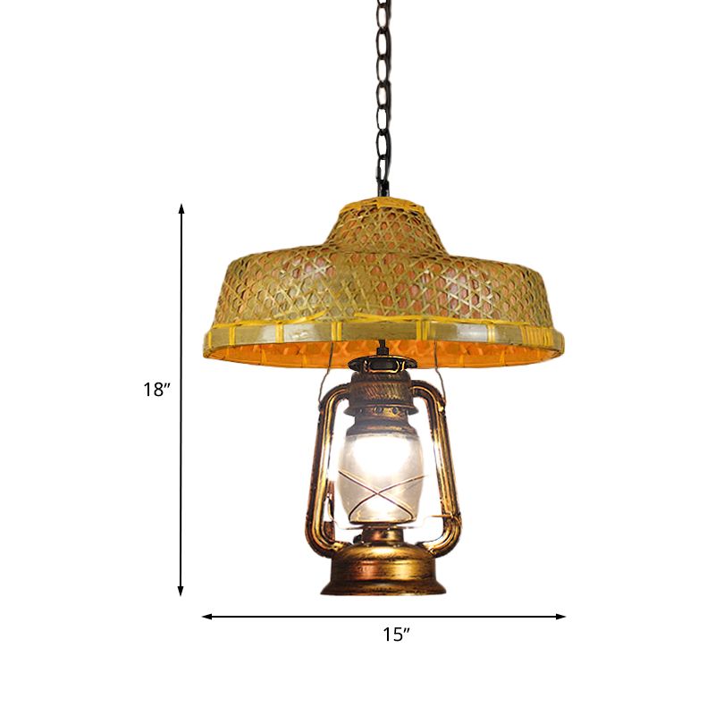 South-East Asienhut geformte hängende Lampe Rattan 15 "/16,5" W 1-Kopf-Innenpendellicht mit Laternschatten in Beige