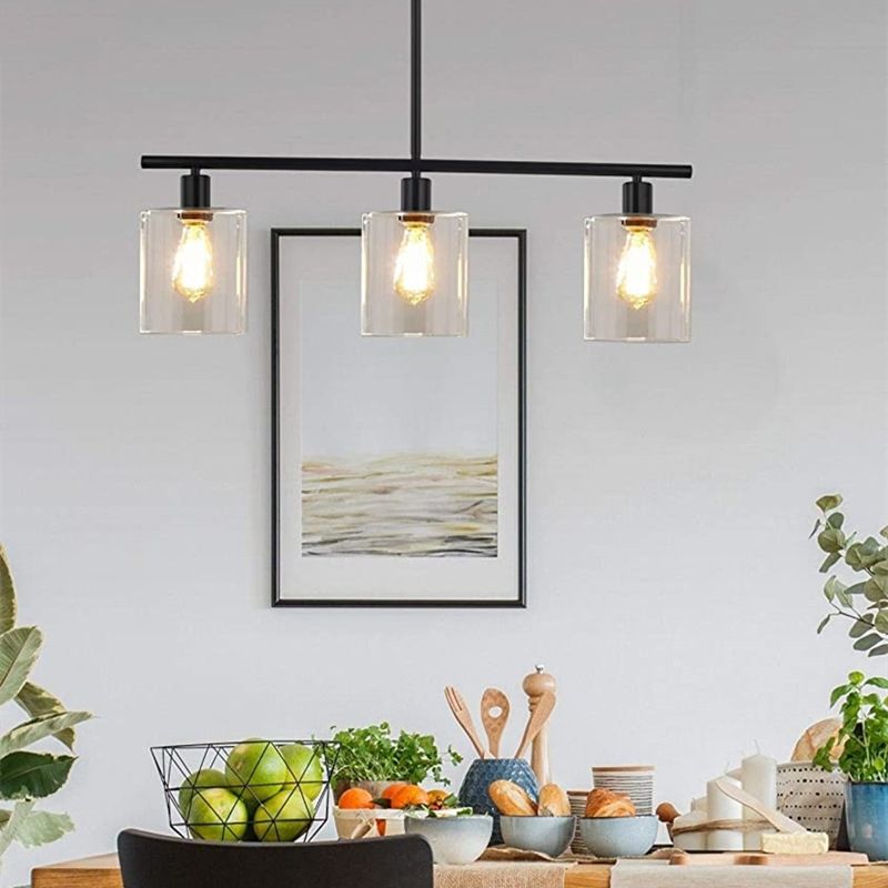 3-Lights Modern Style Island Light Clear Glass Shade Metal Island Pendant Lamp with 25" Adjustable Rod