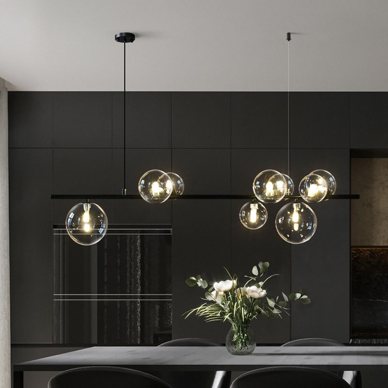 Estilo moderno de forma esférica luces de isla vidrio 9 Ideas de iluminación de la isla de la luz en negro