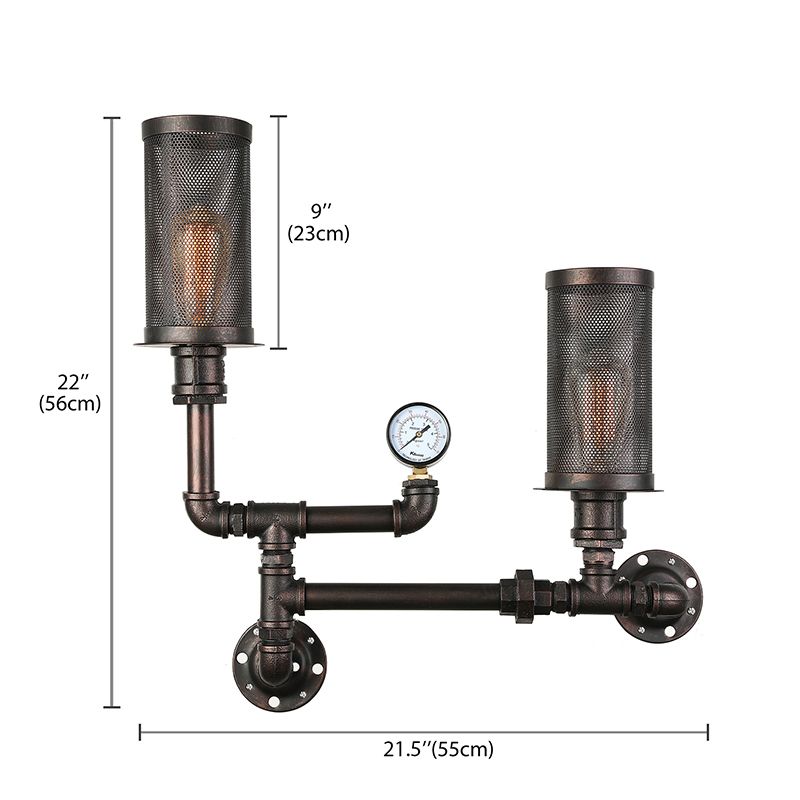 2 lichten metaal sconce licht industriële zwarte cilinder maasschaduw slaapkamer muurverlichting met meterontwerp