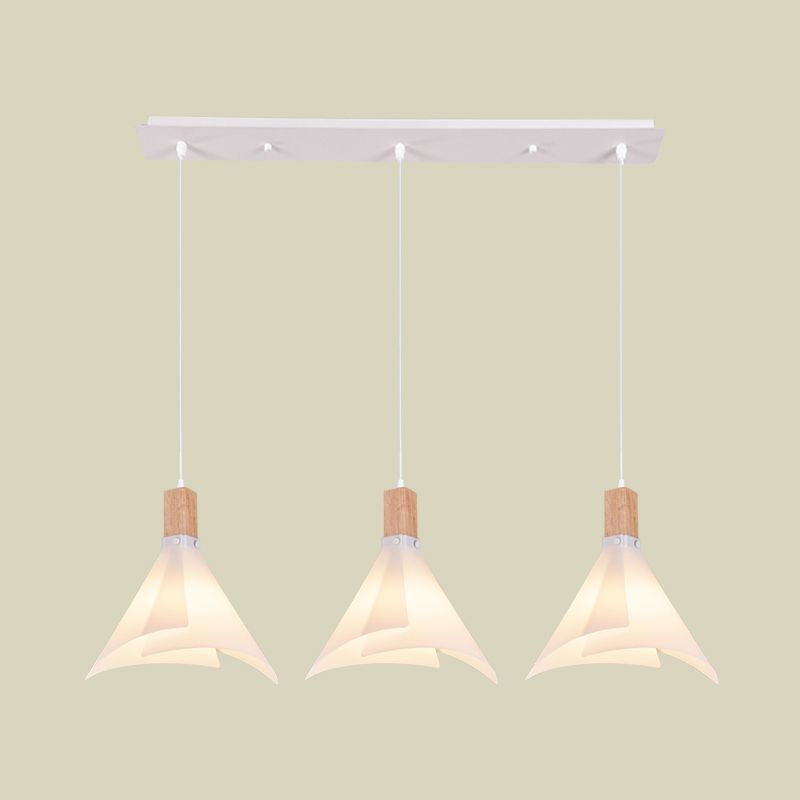 Acrylic Conical Multi Light Pendant Modernist 3 Heads White Suspension Lamp for Living Room