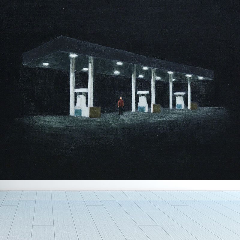 Contemporary Art Station Painting Mural Non-Woven Stain-Proof Black Wall Covering for Playroom