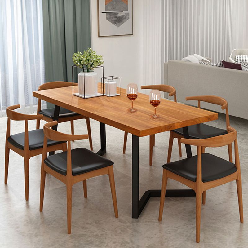 Pine Wood Top Dining Table Modern Rectangle Table with Sled Base