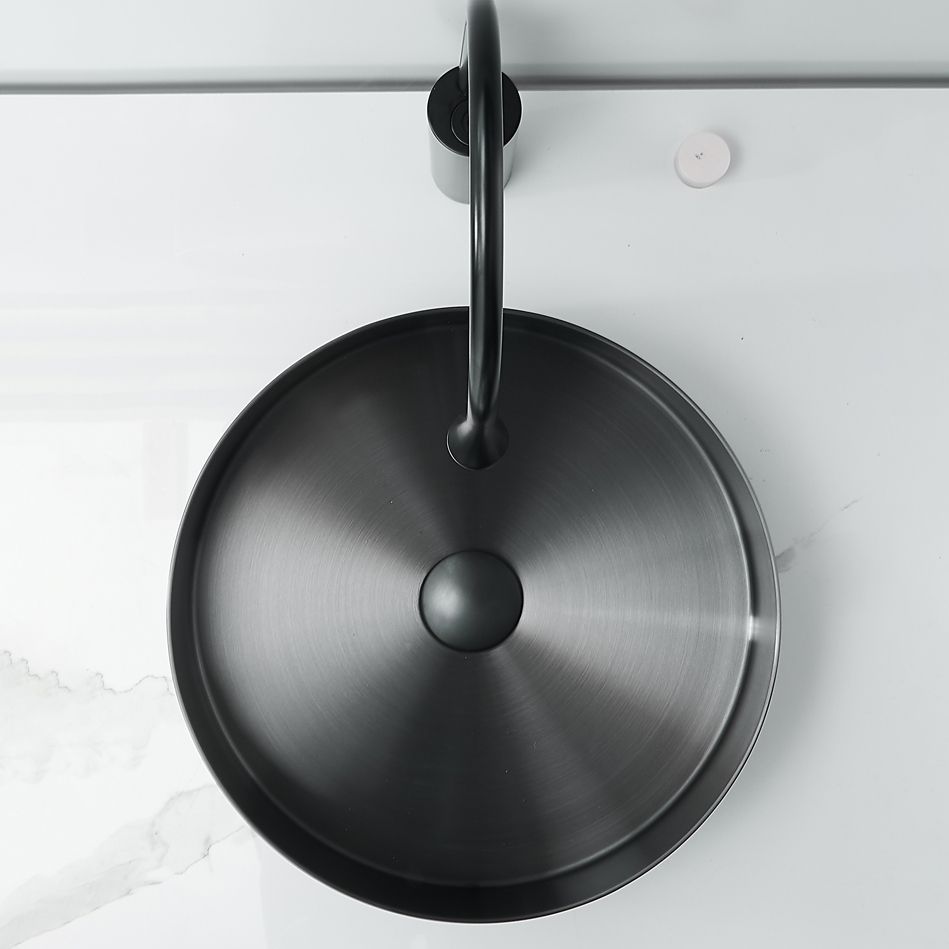 Modern Basin Sink Metal Round with Pop-Up Drain and Faucet Vessel Bathroom Sink
