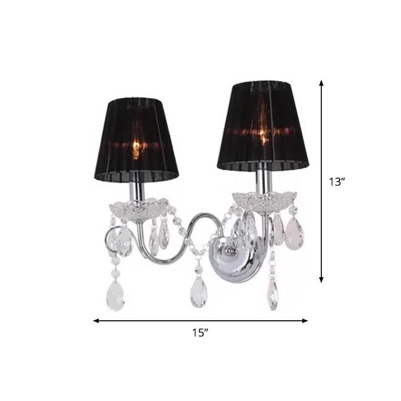 Garniture de tissu Sronce Contemporain 2 Bulbes Mur Crystal Lightture pour le salon en noir