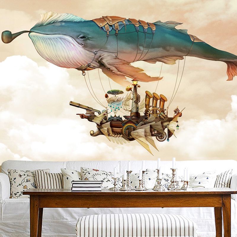 Minimalist Whale Wall Mural in Blue and Yellow Children's Bedroom Wall Decor, Made to Measure