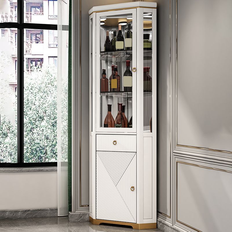 Contemporary Oak Display Stand Corner Unit Curio Cabinet with Doors